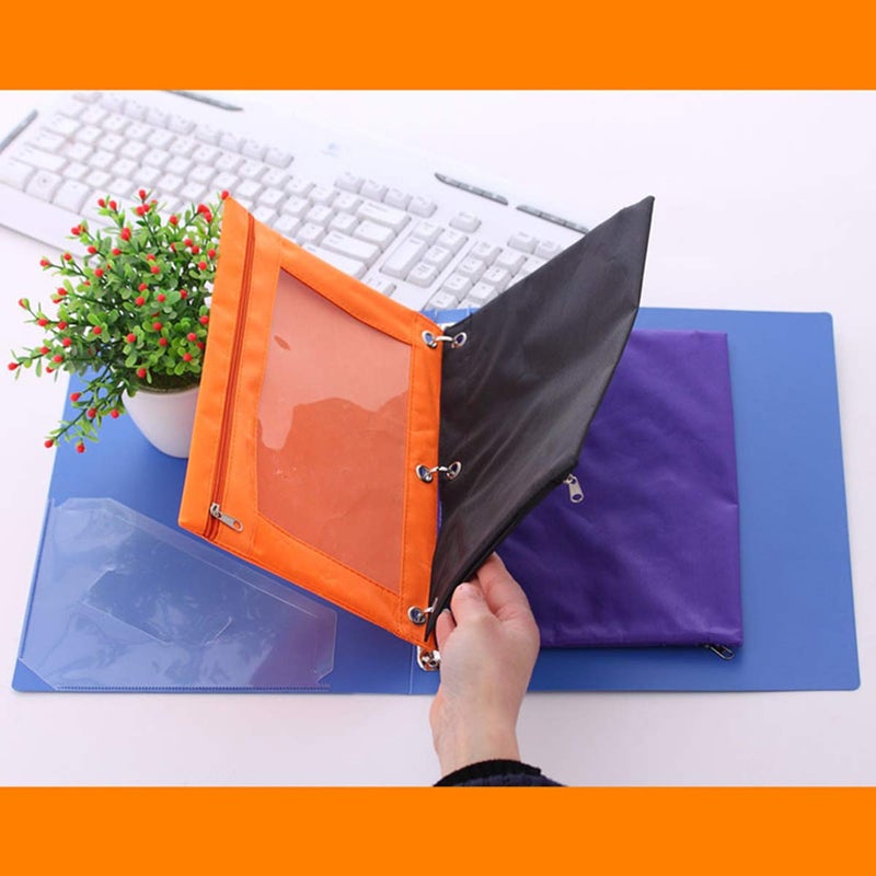 TOPWOOZU حقيبة أقلام TOPWOOZU 3 حلقات، حقيبة أقلام بسحاب، حقيبة مستحضرات تجميل سوداء 2 عبوة - Image 4